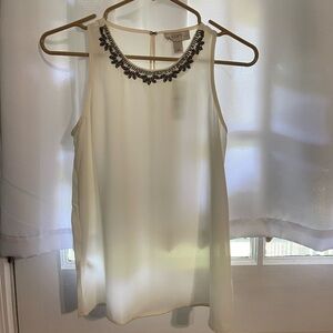 LOFT Cream Embellished Sleeveless Blouse NWT